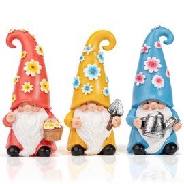 Pohabery 3Pcs Whimsical Floral Garden Gnomes – Hand-Painted Resin Waterproof Spring Summer Indoor Outdoor Decor for Table, Farmhouse, Home, Kitchen, Unique Gifts for Garden Lovers