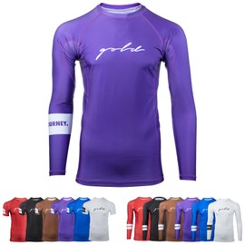 Gold BJJ Foundation Rash Guard - Ranked No-Gi and Gi Jiu Jitsu Rashguard (Long Sleeve, Purple, L)