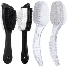 4 Packs Foot Pumice Stone Brush Callus Remover, Beomeen 2 in 1 Foot Shower Pedicure Scrubber with Handle, Foot File with Dense Bristles for Deep Cleansing and Exfoliation, Dry Skin Removal