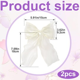 Alpinleux 2 Pcs French White Bows for Hair, Silk Yarn Ribbon Elegant White Hair Bow, Big Hair Bows, Hair Ribbons for Women, Festival, Wedding, Party