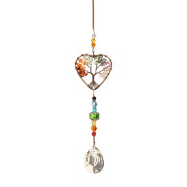 Healing Crystal Stone Sun Catchers, Tree of Life Rainbow Maker with Hanging Crystals, Natural Gemstone Sun Catcher for Windows, Spiritual Home Decor