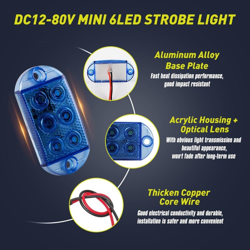Sidaqi 6LED Emergency Flashing Strobe Lights for Truck Car Vehicle