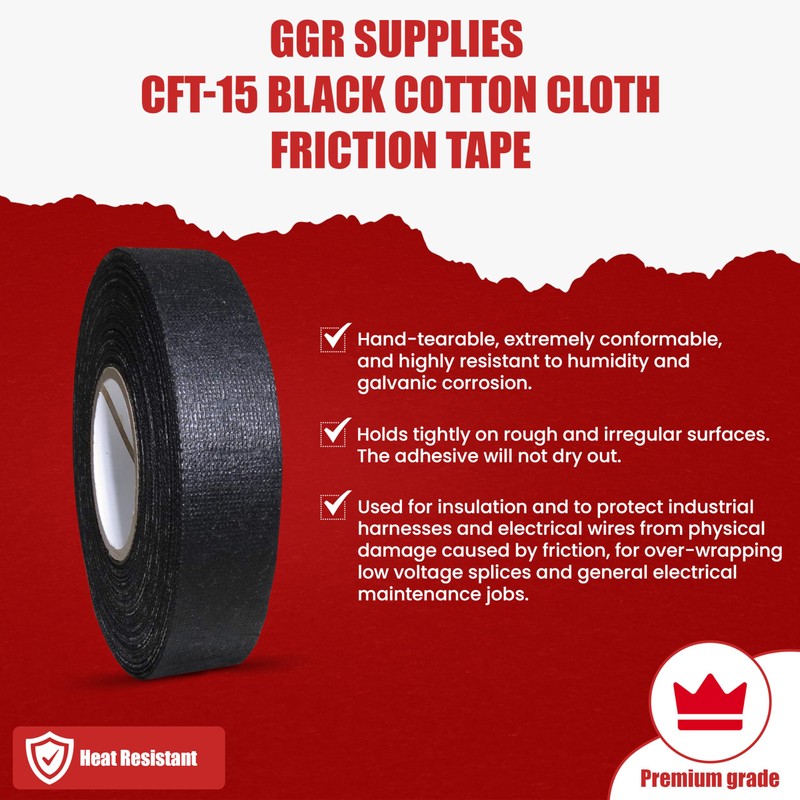 GGR Supplies – T.R.U. CFT-15 Black Cotton Cloth Friction Tape,