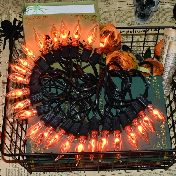 SOTOPOO 27.8Ft Halloween Flickering Flame String Lights with 25+2 Pack
