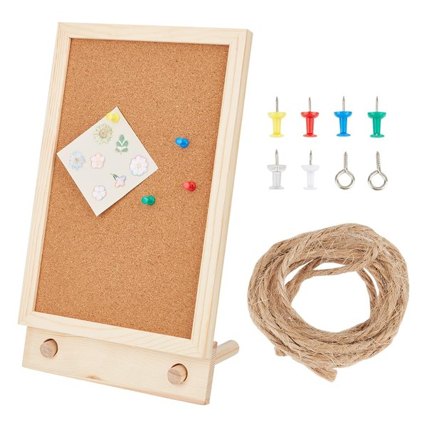 OLYCRAFT Desktop Cork Board with Hemp Rope 2Pcs Wood Sticks