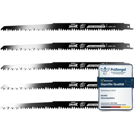 BAURIX® Long Life Reciprocating Saw Blades Wood, 5 Pieces, 300 mm, 5 TPI Saw Blade Reciprocating Saw for Quick and Clean Cuts, Reciprocating Saw Blade for Coarse Wood, Wet Wood, Firewood, Live Wood