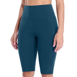 CharmLeaks Women Short Leggings with Two Pocket Yoga Shorts Tummy Control Running Athletic Fitness Dark Green XL