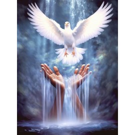 pigpigboss Pigeon Diamond Painting Kit for Adult Full Round Drill Peace Pigeon Paint by Numbers Jesus God Hands Waterfall Diamond Dots Art Gem for Beginners Home Wall Decor (12 X 16 Inches, Blue)