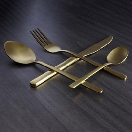 Chefmaker Set 16 cubiertos p/4 personas ENOLA G, mango redondo, acero inoxidable, color dorado mate