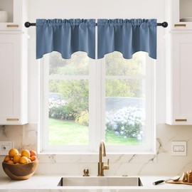 NICETOWN Blackout Curtain Valance - 42 inches by 18 inches Long Scalloped Rod Pocket Thermal Insulated Home Decoration Valance Curtain Panel for Living Room/Bedroom, Stone Blue, 2 Panels