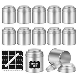 Tea Tin with Airtight Double Lids for Loose Leaf Tea Storage, 8 Oz Kitchen Small Tin Can and Tea Canister for Tea Coffee Sugar Candy Spices Christmas Gift (12 PACK)