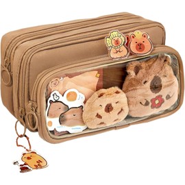 Yeanifeana Estuche De Capibara Para Lapices,Caja de Lápiz Bolsa de Lápiz con 10 Compartimentos, Estuche Lápiz Kawaii Desmontable, Linda con Cremallera con Alfileres, (El estilo 2)
