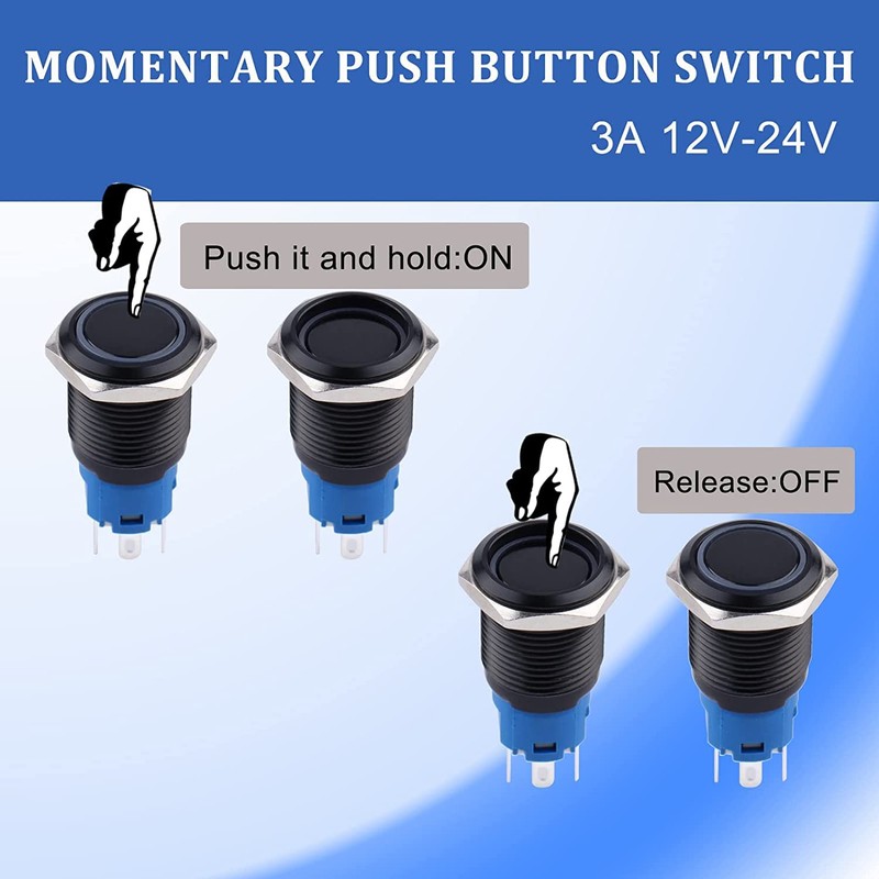 JIQI 16mm Momentary Push Button Switch Waterproof 12V-24V 1NO 1NC