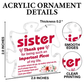Thank You Sister Gifts, Friendship Gifts for Women, Christmas Birthday Gifts for Sister Soul Sister Friend, Sister Puzzle Shaped Acrylic Ornament Keepsake
