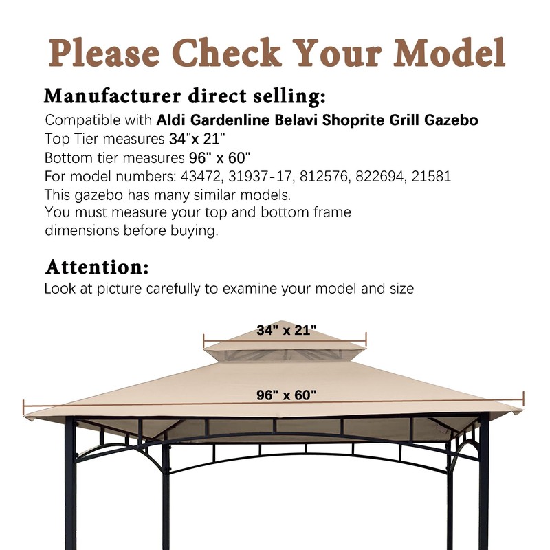 SCOCANOPY Grill Replacement Canopy BBQ Gazebo Top Compatible with Aldi