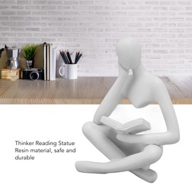 Gsycle Thinker Statue, Reading Woman Resin Figurine, Abstract Art Sculpture, Desk Ornament for Home, Living Room, Bedroom, Bookshelf Decoration (White)