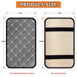HZEL Car Center Console Cushion Pad, PU Leather Vehicle Armrest Protection Cover, Waterproof Automotive Interior Arm Rest Seat Box Mat Accessories, Universal for SUV, Sedan, Truck (Gray)