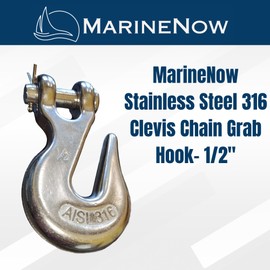 MarineNow Stainless Steel 316 Clevis Chain Grab Hook 1/4", 5/16", 3/8", 1/2" Choose Quantity (1/2", 1-Pack)