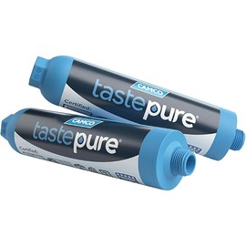 Camco Tastepure RV Water Filter - New Advanced 6-Step Patent-Protected Filtration - Camping Essentials for Fresh Drinking Water - 2-Pack of RV Inline Water Filters, Made in USA (40045)