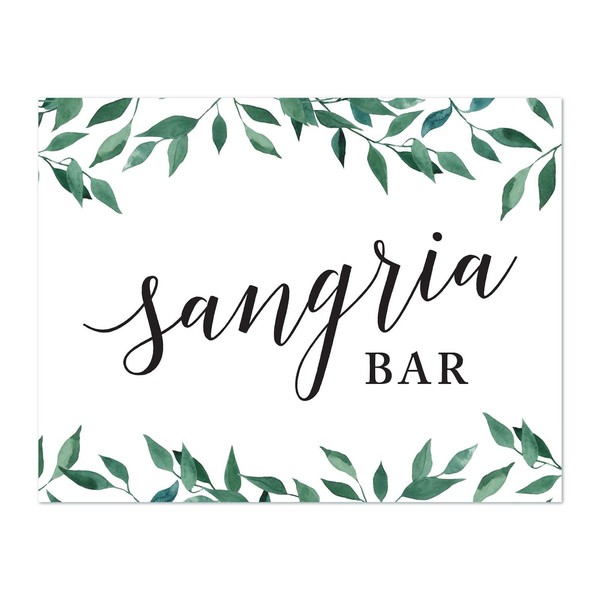 Andaz Press Wedding Party Signs, Natural Greenery Green Leaves, 8.5x11-inch, Sangria Bar Sign, 1-Pack