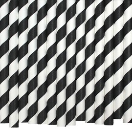 Black & White Striped Paper Straws (10mm x 200mm) - Pack Size 200 - FSC Certified/Food Safe/PFAS Free/Biodegradable/Eco-Friendly/Durable/Ideal for Milkshakes & Smoothies