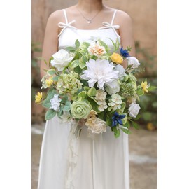 GAATEEK Artificial Flowers Roses Fake Flowers with Stems White Dahlia Artificial Flowers for DIY Bridal Bouquets Faux Flowers Centerpieces for Table Home Decor (Yellow)