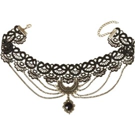 Lace Choker Necklaces Vintage Pendant Necklace Punk Chain Jewellery Accessories for Women for Prom Costume Party Cosplay (Style 2, One size)