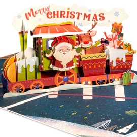 Frndly by Paper Love Pop Up Christmas Cards, 3D Christmas Train, Handcrafted Popup Greeting Cards, For Christmas or Holidays, 100% Recycled and Eco-Friendly, 8" x 6" Cover - With Note Tag