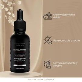 Nuestra Tierra Cosmtica Suero Facial Despigmentante, cido Mandlico 10, Gluconolactona, Todo Tipo de Piel, 30ml                                        