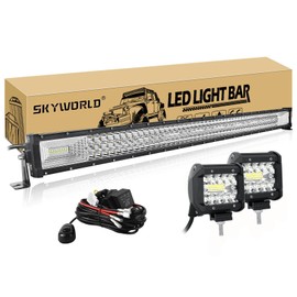 SKYWORLD 42 Inch 540W Tri-Row LED Light Bar + 2x 4 Inch 60W Spot Pods, Combo Flood/Spot Beam Off-Road Lights for Trucks, Cars, Boats, ATV, SUV with Wiring Harness Kit