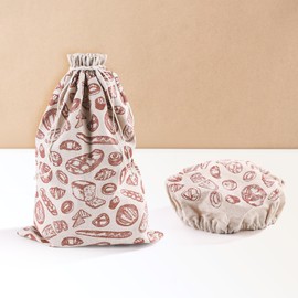 Gosknor Homemade Bread Bags with Bowl Cover, 30.5x45cm Reusable Linen Sourdough Bread Bags Bread Food Container Storage Eco Friendly Bag Bread Pouch for Homemade Bread