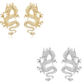 Vintage Chinese Style Dragon Stud Earrings Trendy Punk Animal Totem Earrings 2020 Unique Chic Metal Dragon Statement Earrings Dainty Gold Plated Earring for Women Jewelry(Set)