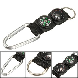 Jicyor Compass with Carabiner Hook and Thermometer, Mini Compass Carabiner, Compass Outdoor Compass Children for Camping, Hiking, Travel, 4-in-1 Compass (Army Green) (Two Lanyards)
