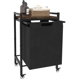 Waaliji 14.5 Gal Large Laundry Hamper with Wheels, Pull-Out & Removable Sorter Bags, Freestanding Clothes Basket Organizer for Clothing or Toys in Bathroom and Living Room, Rustic Brown and Black