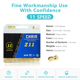 Gold 11 Speed Bike Chain,1/2x11/128 Inch 116 Links Bike Chain for Road Bike Mountain Bike