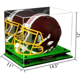 Better Display Cases Clear Acrylic Full-Size Football Helmet Display Case with Custom Name Plate, Mirror Case, Black Risers and Turf Base (A002/V44)