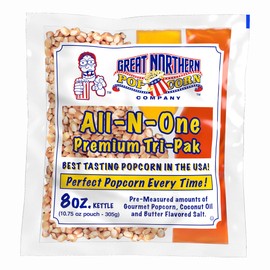 8 oz Popcorn Packs – Pre-Measured, Movie Theater Style, All-in-One Kernel, Salt, Oil Packets for Popcorn Machines by Great Northern Popcorn (40 Case)