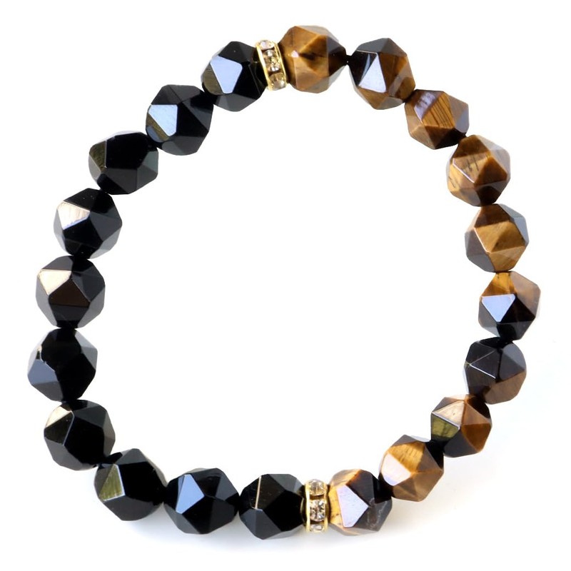 Gold Stone Tiger Eye Onyx Bracelet, Men's Star Cut, 0.4