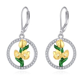 ZPMMPZ Tulip Earrings 925 Sterling Silver Flower Dangle Drop Earrings Hypoallergenic Jewelry Gifts For Women
