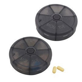 Portable Weekly Pill Organizer 7 Day Pills Container, Round Pill Case Travel Friendly, Daily Week Pill Reminder Case, BPA-Free Vitamin, Supplement, Fish Oil, Medication Planner (Black)