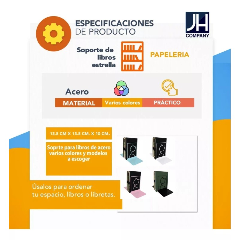 J.H. Company Sujetador De Libros Gatito Kawaii Metalico Escritorio Sx-928