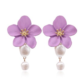 Statement Flower Earrings for Women Trendy Pink Flower Dangle Drop Earrings Spring Statement Jewelry Fashion Accessories for Wedding Gifts, Brass, brass