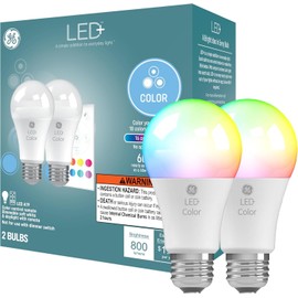 GE GE LED+ Color Changing LED Light Bulbs with Remote, No App or Wi-Fi Required, A19 Standard Bulbs (2 Pack)
