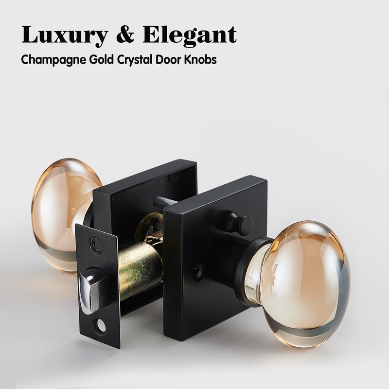 dairazan Champagne Gold Glass Door Knobs, Premium Privacy Crystal Door