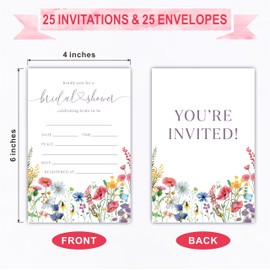 DYIRBIIY 25 Bridal Shower Invitation Cards With Envelopes - Colorful Flowers - Floral Double-Sided Fill In Style Invites For Newlyweds, Wedding & Bridal Shower Party Favor & Decorations - B01