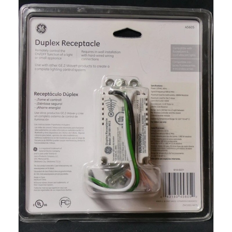 GE Brand New GE Duplex Receptacle with "Z-Wave" Remote Capability