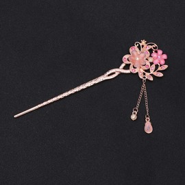 Frcolor Chinese Hair Sticks Crystal with Flowers and Rhinestones for Women Girls (Pink)
