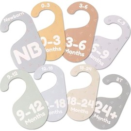 Baby Closet Dividers for Clothes Organizer - Set of 8 Adorable Wooden Double-Sided Baby Clothes Size Hanger Organizer from Newborn to 24+ Months for Nursery Beautiful Minimalist Decor