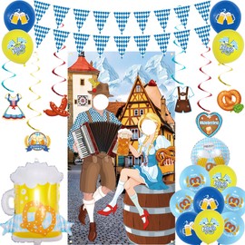 Vlipoeasn Oktoberfest Photo Prop Backdrop 23Pcs Accessories, Couple Photo Prop Decor for German Beer Festival, Bavarian Party Decorations