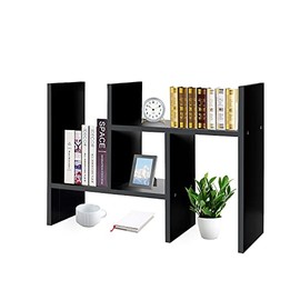 J.M.Deco Desktop Organizers and Storage for Office, Adjustable Desktop Organizer Shelf Double H Display, True Natural Stand Shelf, Desktop Shelf Organizer Black